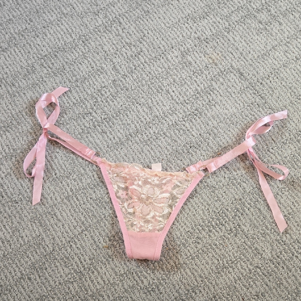 Elegant Pink Lace Tie-Side Thong